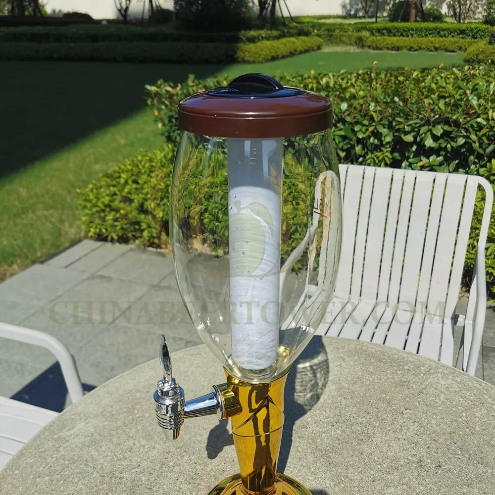 Beer Tower Dispenser with LED Ice Tube, Silver and Gold, Fit for Club Bar, Men Gift, 1.5 Liters, 3 Liters