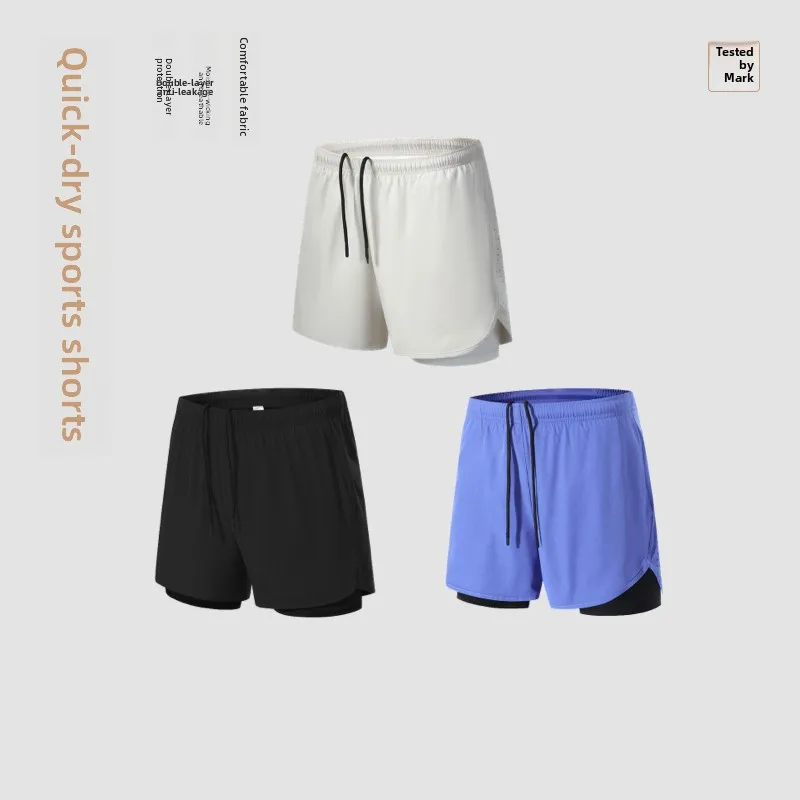 

Свободные дышащие спортивные шорты с двойным слоем для бега и тренировок, молодежные летние активные шорты, цветные, не просвечивающие