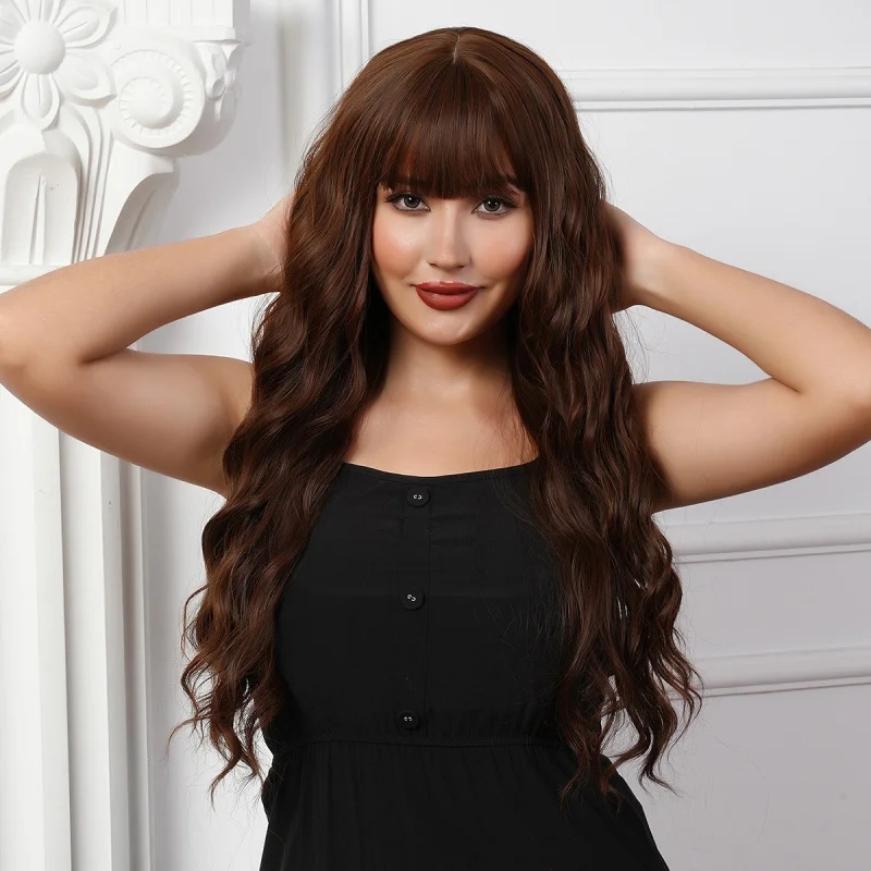 

Fashion Hot-Selling European and American Style Long Curly Hair Full Bangs Hair Machine Made Synthetic Hair Wig