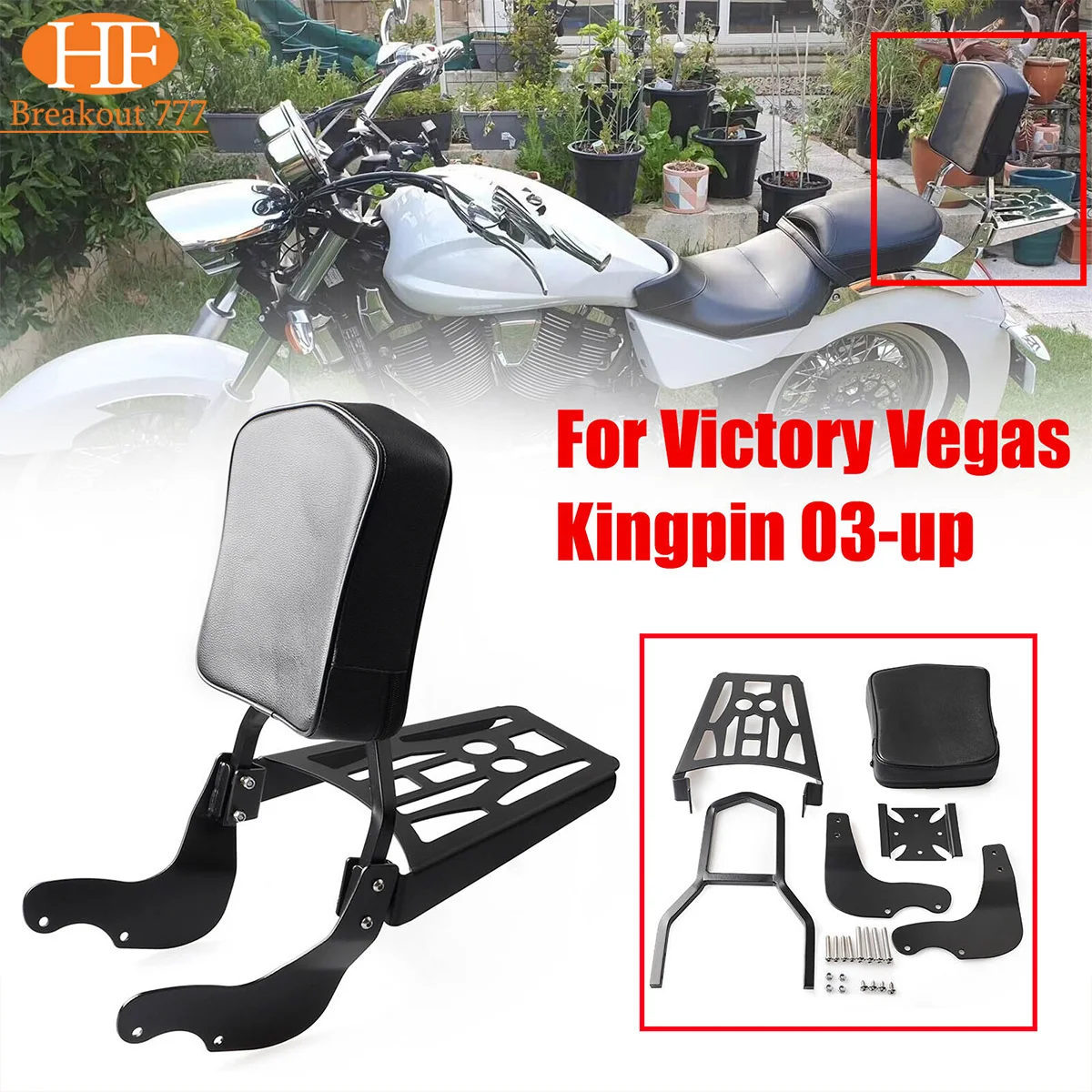 Motorcycle Sissy Bar Backrest Luggage Rack Backrest Chrome Backplate Motorcycle Accessories For Victory Vegas / Kingpin  2003-UP