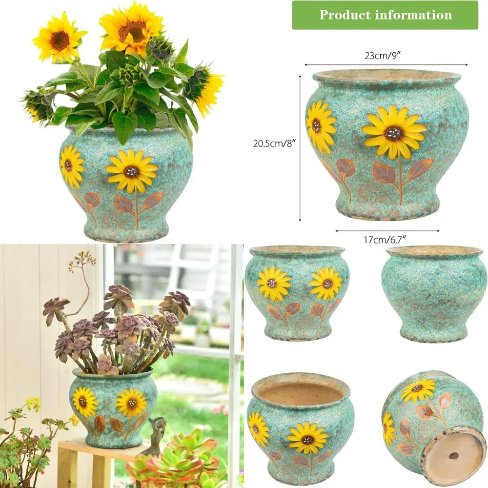 

Hand-Painted 9 Inch Succulent Pots for Indoor or Outdoor Plants, Decorative Vase for Home Decor and Centerpieces