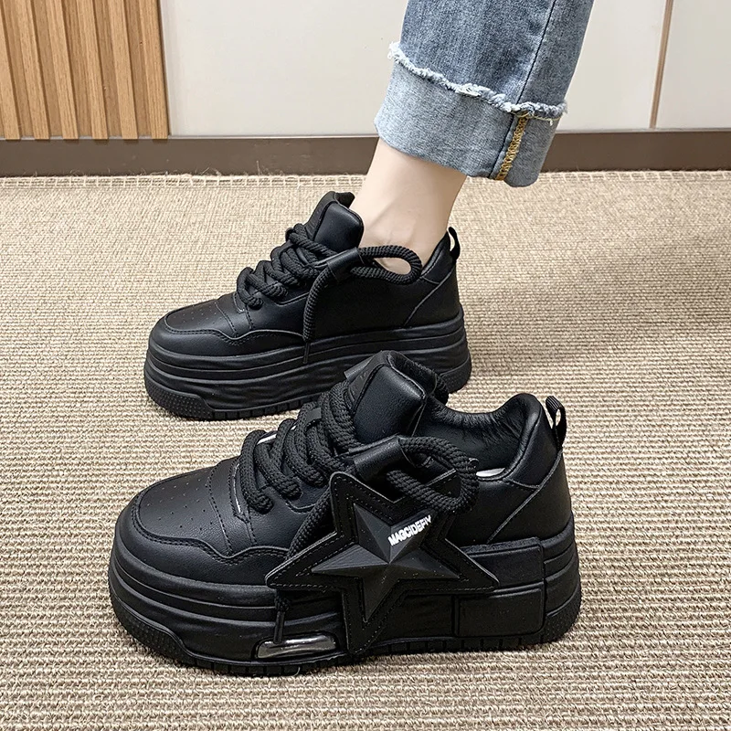 Nowe grube damskie trampki Casual Black White Ladies Shoes Trainer Platform Sneaker Women Lace Up Low Top Tennis Zapatillas