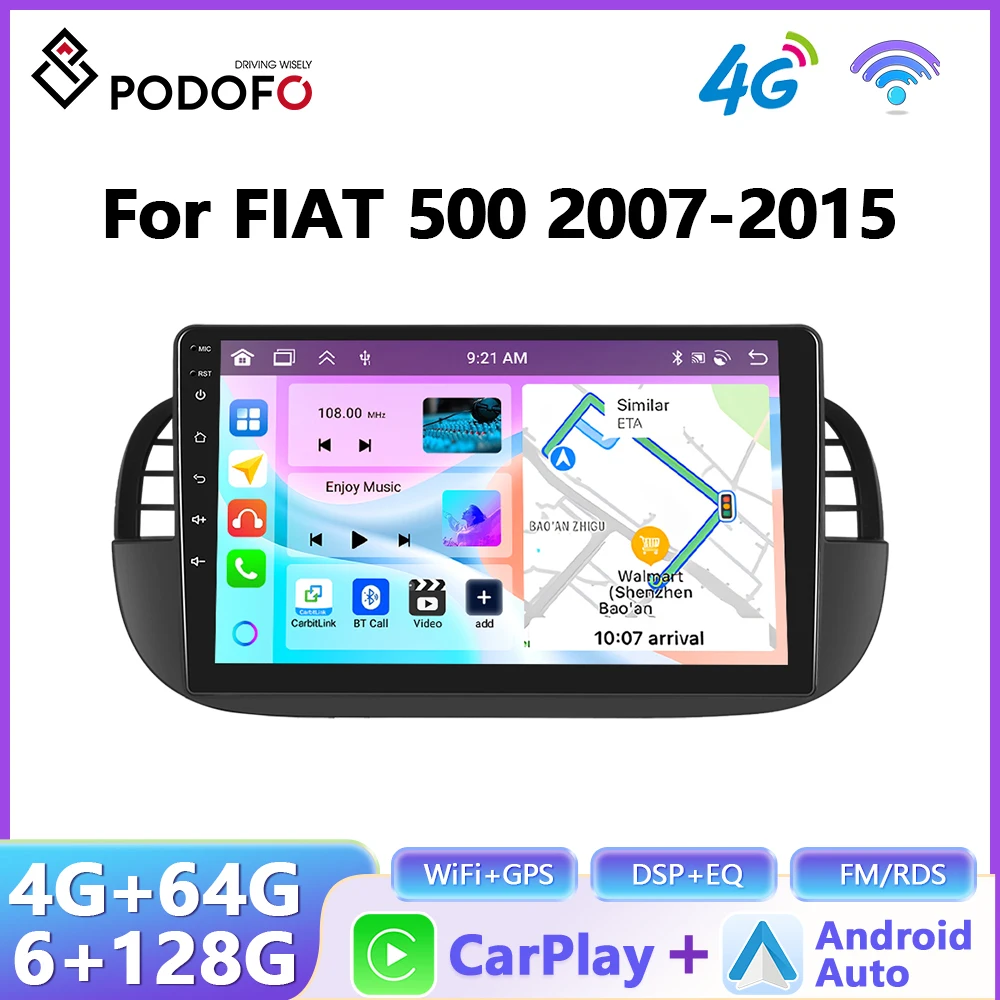 Podoyo CarPlay Android Radio voor FIAT 500 2007-2015 omdat Intelligent System 2Din GPS Stereo Head Unit Multimedia Speler - afbeelding 2