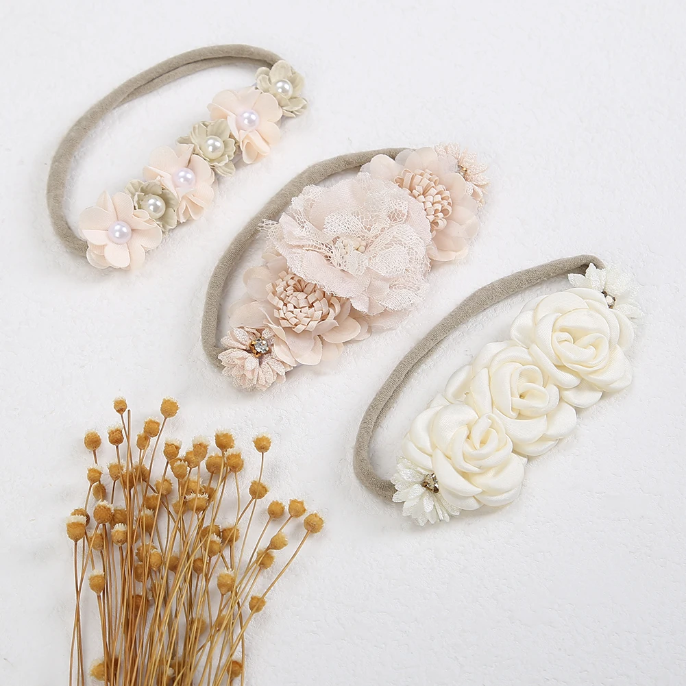 Artificial Flower Baby Headbands Pricess Girls Rhinstone Nylon Hair Bands Kids Mini Ins Photography Props Kids Fashion Headwear