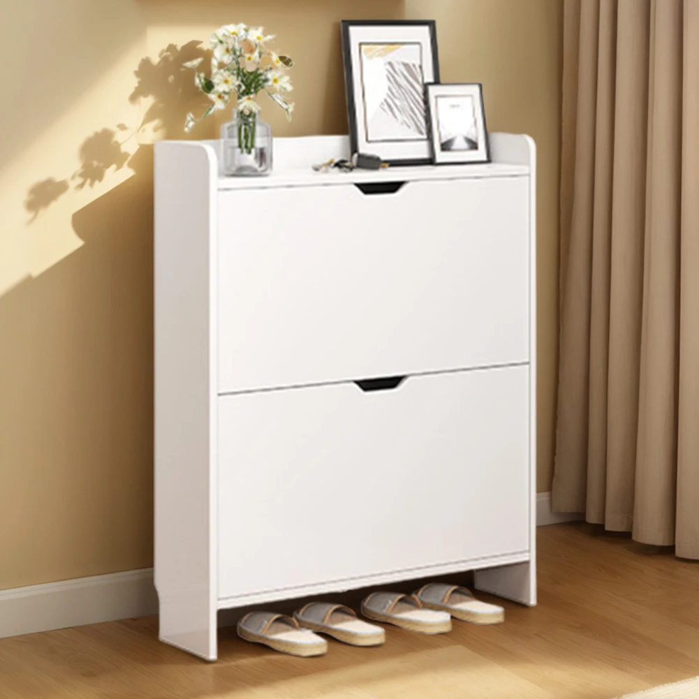 2-Tier Wooden Entrance Shoe Cabinet with Flip Drawers Shoe Organizer Cabinet Space Saving Free-Standing Shoe Cabinet for Hallway