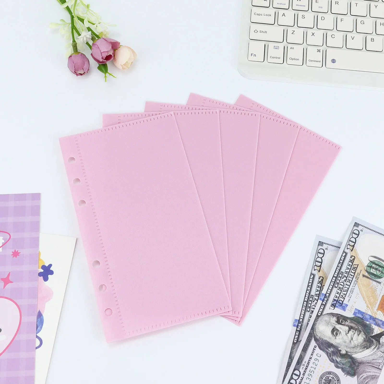 A6 5Pcs Pink Blue Pockets Binder Folders for 6Ring Notebook Divider Page Waterproof PVC Leaf Document Filing Bag