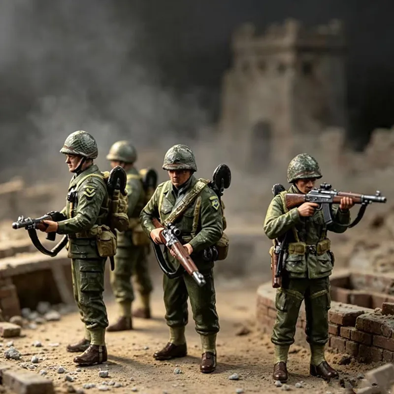 New 1/72 Scale American 3-Soldier Miniature Doll Scene Model DIY Handmade Painting With Toys Gifts Figurines And Ornaments
