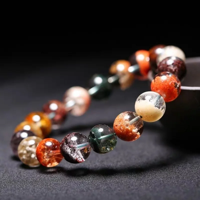 Natural Four Seasons Ghost Bead Bracelets Cornucopia Color Bracelet Single Circle Anomaly Duobao Red and Green Quartz