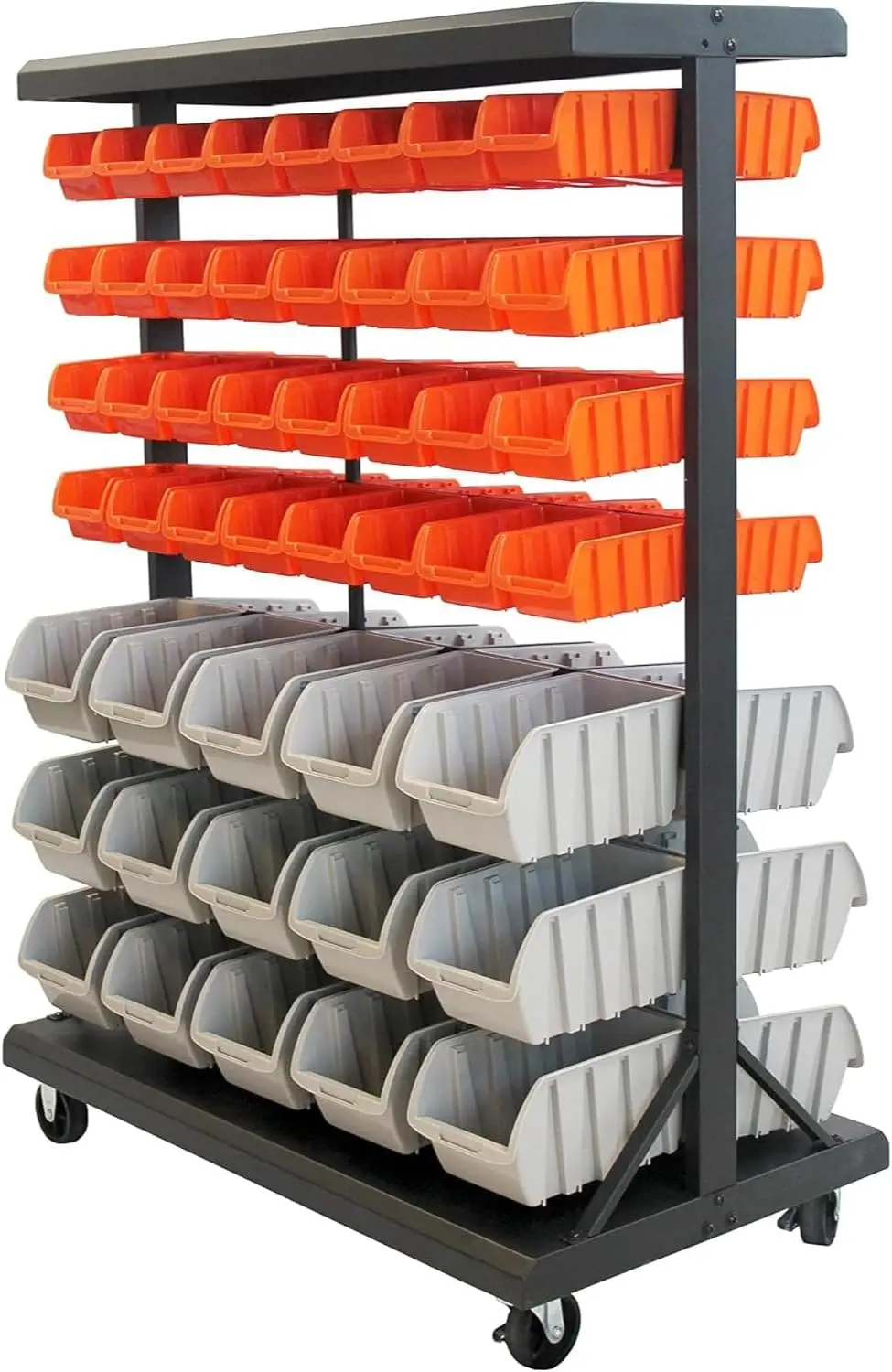 

Ecostorage 6-Tier Dual-Sided Rolling Bin Rack, 330 Pound Capacity, Includes 94 Organizer Bins, 19.75"" X 35.5"" X 48.5"", Black