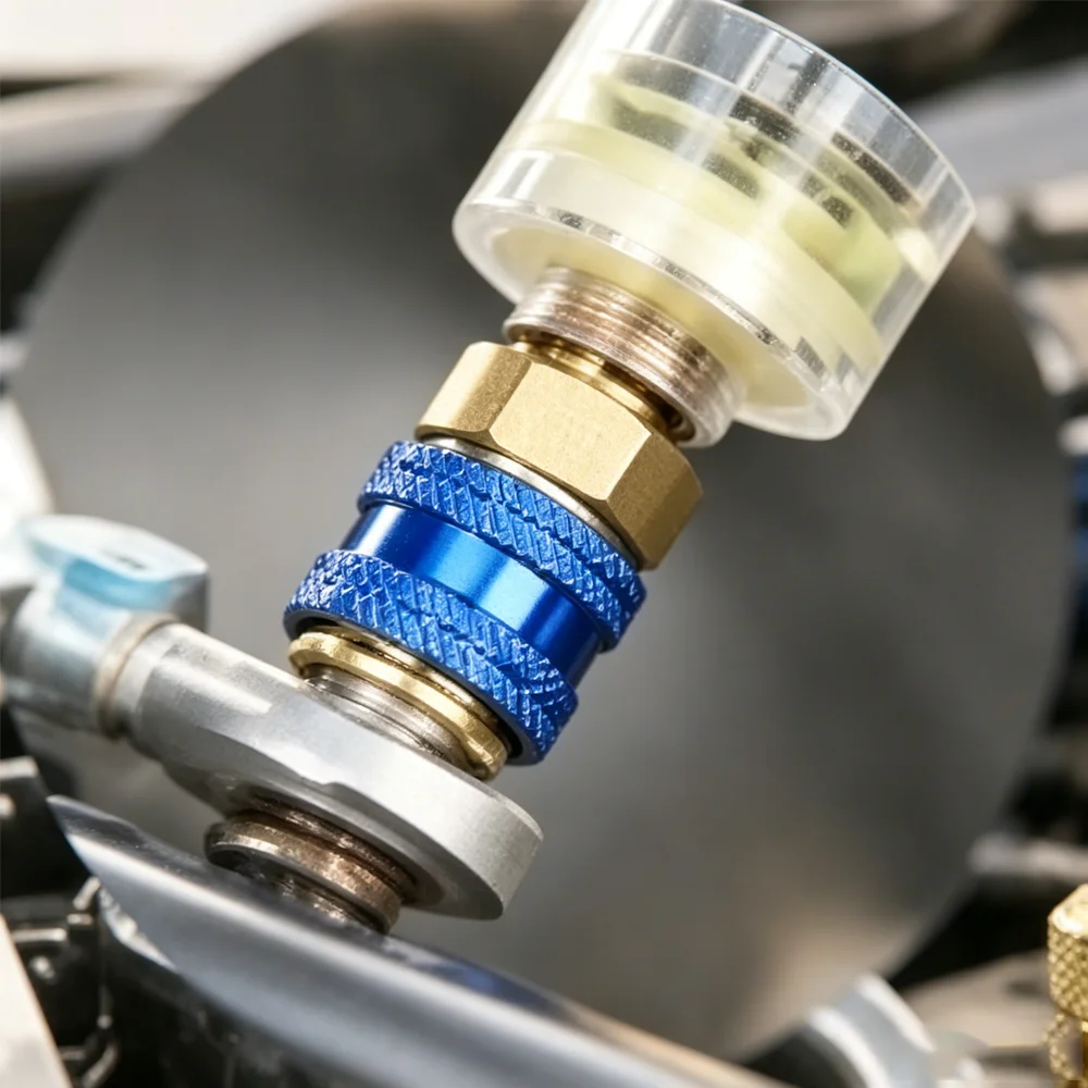 Car A/C Oil and Dye Injector 30ml with R-134a Low Side Quick Coupler Adapter 1/4" SAE Coolant Filling Tube Injection Tool