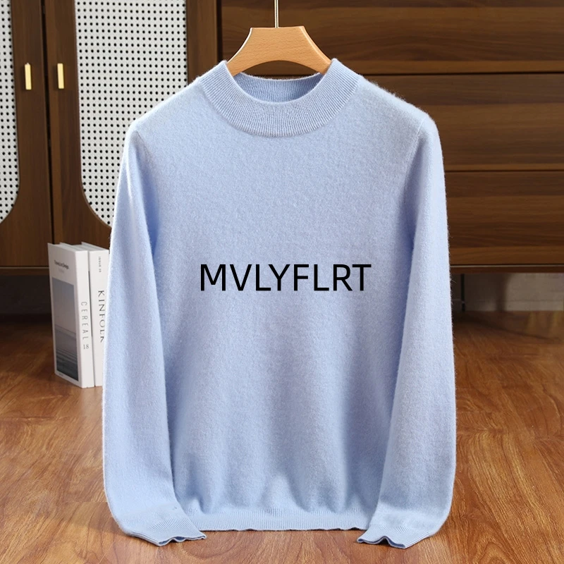 

Мужской свитер из чистого кашемира, осенне-зимний, модный, с полувысоким воротником, вязаный пуловер, повседневный, теплый, 100% вязаный мужской свитер.