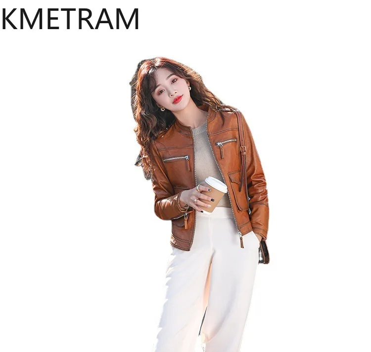 100% jaqueta de pele de carneiro mulher luxo curto fino ajuste jaquetas de couro genuíno feminino 2025 primavera outono senhoras roupas дубл onderка