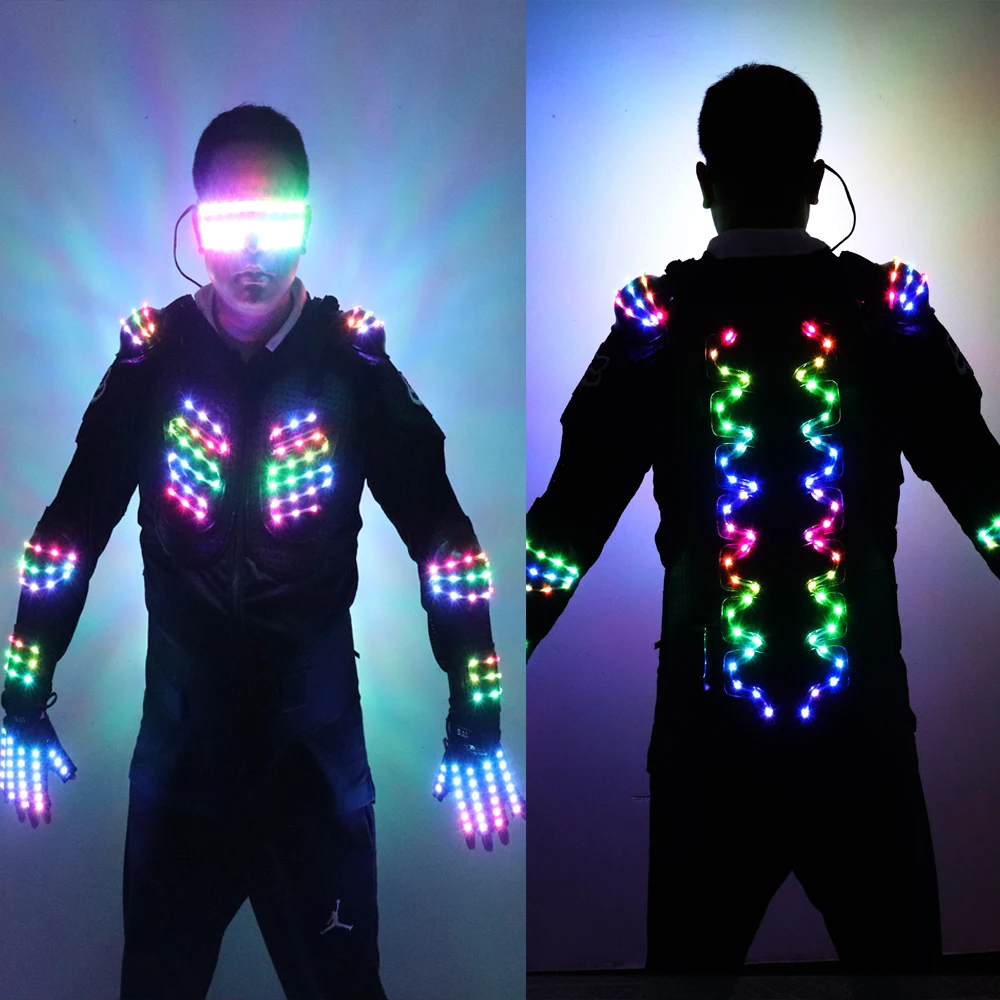 RGB Colorful Light Armor Outfits Glowing Clothe Show Dress Bar DJ MC Performance Robot Men Suit Led Costumes Ballroom Wears