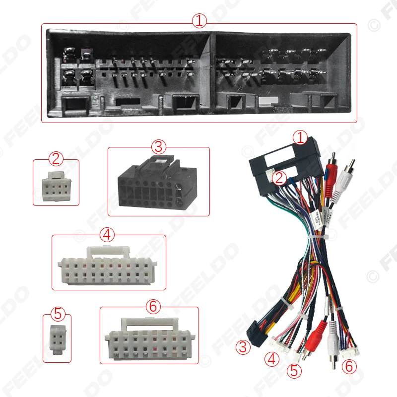 FEELDO Car Audio 16PIN DVD Player Power Calbe Adapter With 2 Canbus Boxes For Hyundai IX35 Sonata 8 Santafe Kia K3 Wiring Harnes