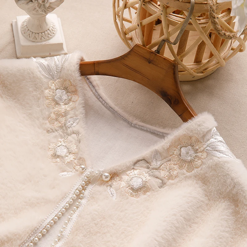 

New Autumn Winter round Ne Handmade Beaded Lace oulder Wrap Versatile Loose ort Coat Casual Chic Polyester Fiber