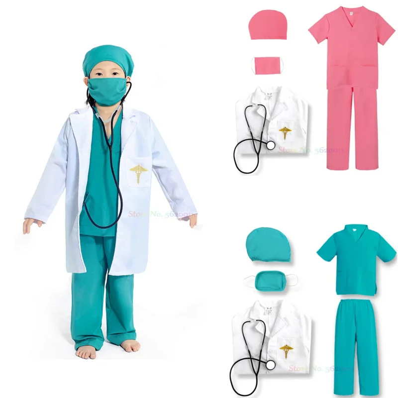 Médico e enfermeira Cosplay trajes para meninos e meninas, camisa, calças, casaco, terno, roupa de Halloween, festa infantil, RPG, vestir-se