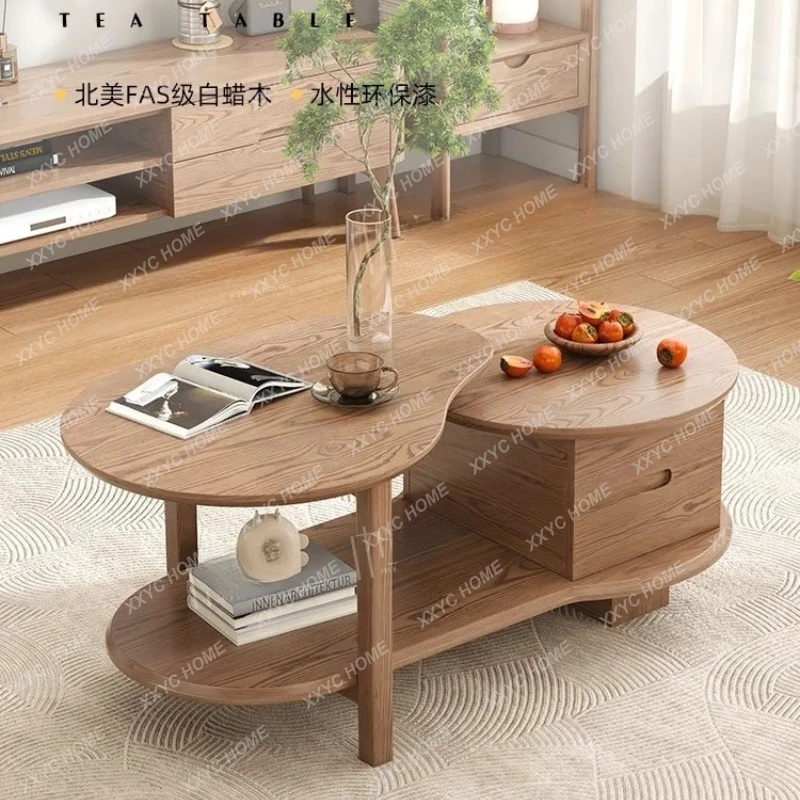 

L all-solid wood coffee table small apartment household size round tea table ash wood