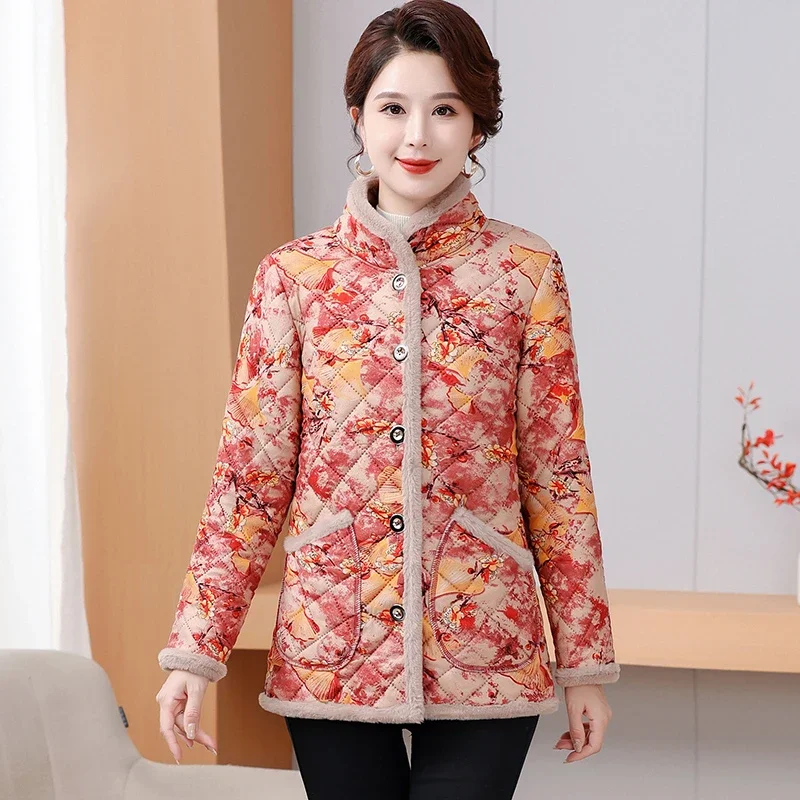 Vintage Cotton Coat Thickened Padded Jacket Women's Winter Fleece Traditional Design Ladies Outerwear