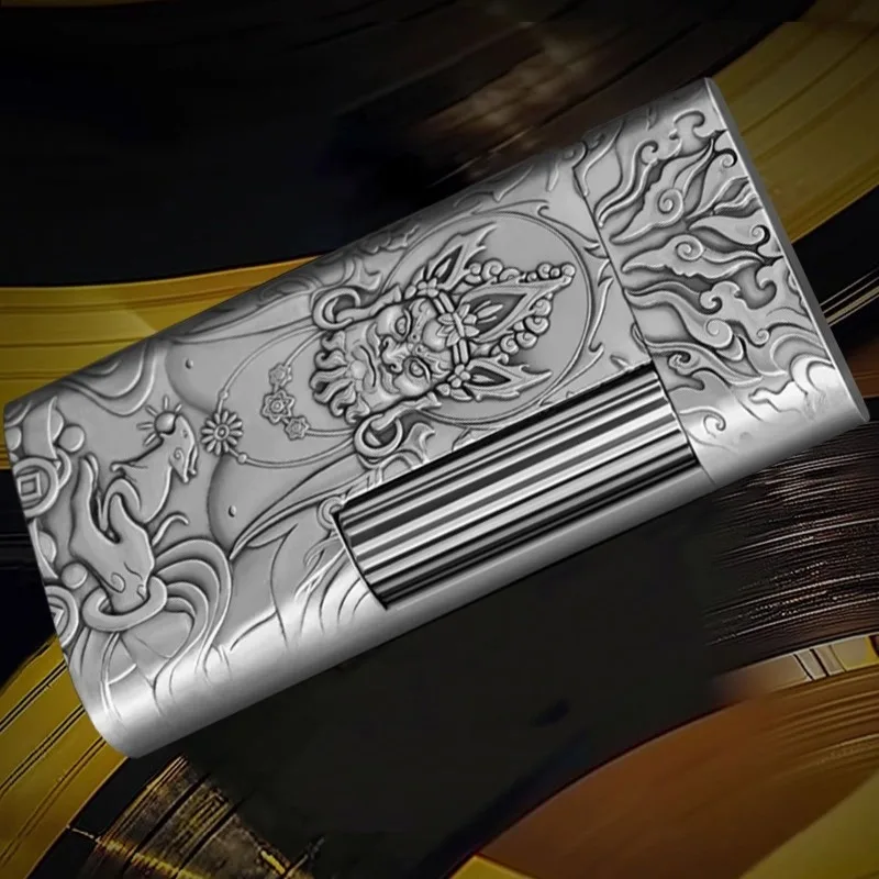 

Silver plated kerosine lighter double-sided relief arm lift machine side sliding dial cigarette lighting tool gift collection