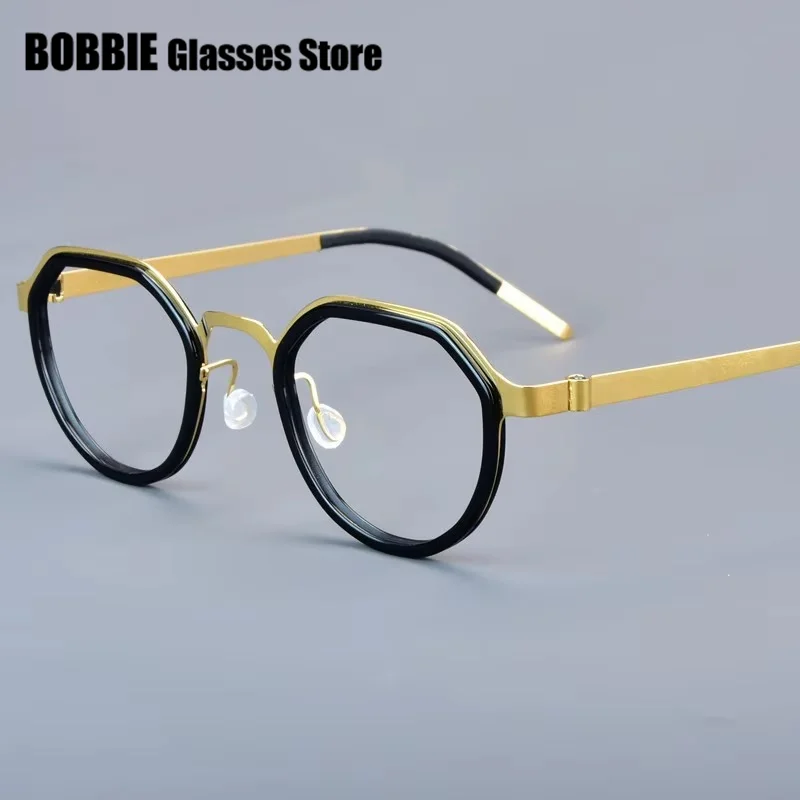 

Round Eyeglasses Screwless Handmade Denmark Brand Ultralight Men Women Polygon 9630 Blue Light Spectacles Titanium Glasses Frame