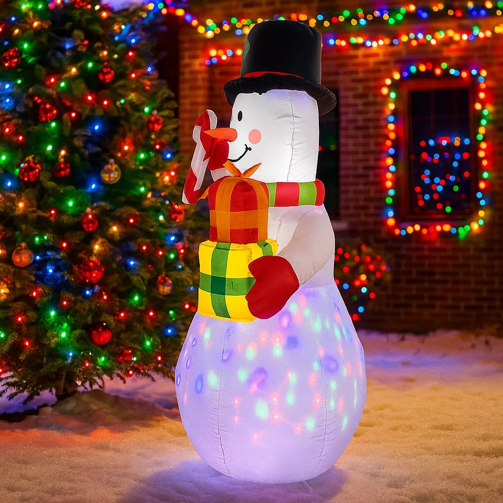5ft decorações de natal boneco de neve inflável segurando presentes brinquedos casa quintal ornamentos com decoração led natal decoração ao ar livre brinquedo