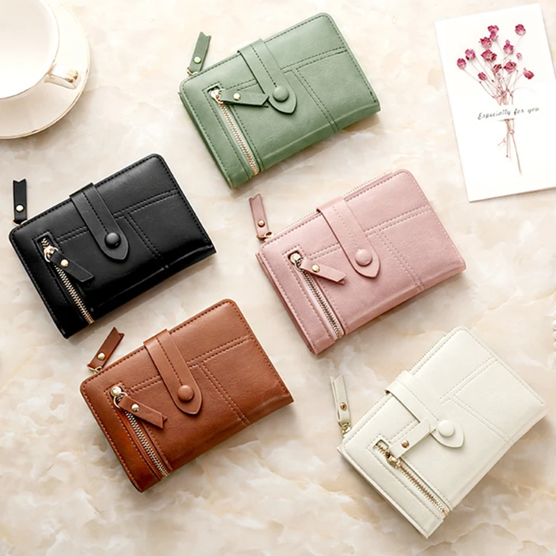 

Fashion Women Folding Zipper Short Wallet PU Leather Female Small Coin Purses Hasp Clutch Credit Card Holder Money Bag Handbags