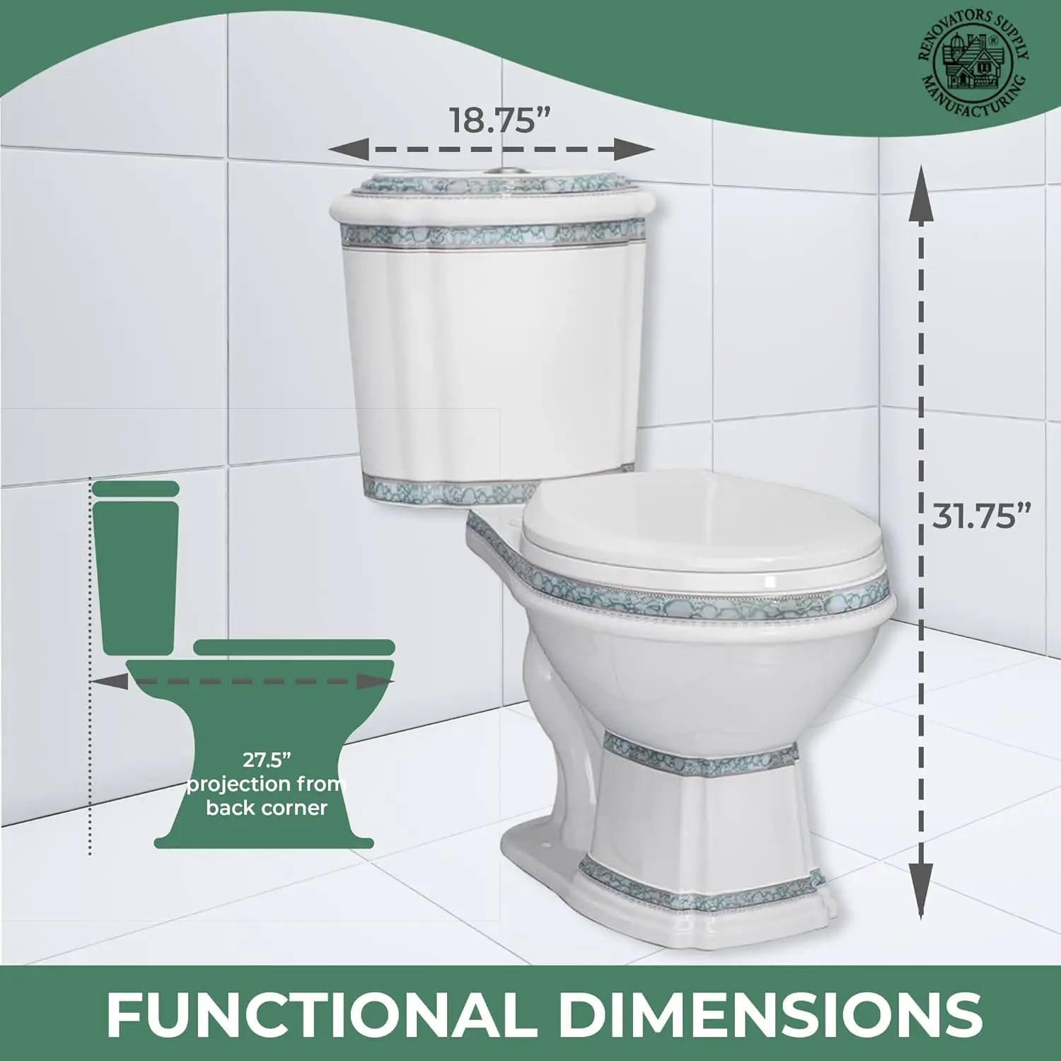 Supply India Reserve - Elongated Bathroom Toilet - Dual Flush with Slow Close Toilet Seat - Two-Piece Toilet - Grade A,