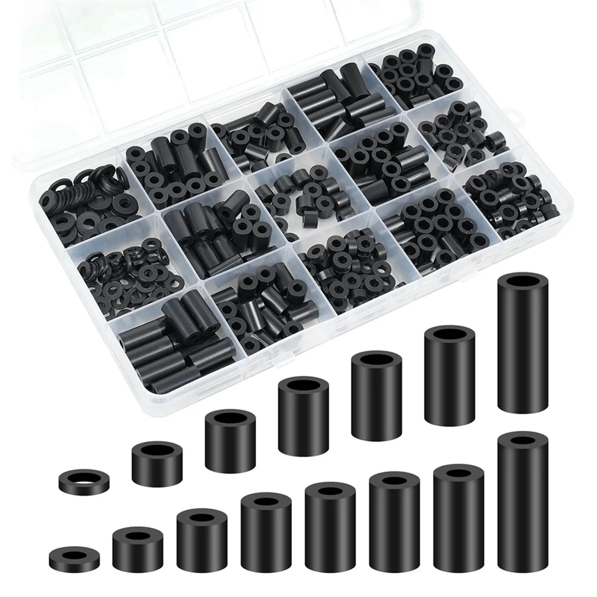 Nylon Spacers, Plastic Spacers Washers Assortment Kit, 345 Pcs Electrical Outlet Screw Spacers, M3 M4 Black Round Spacer