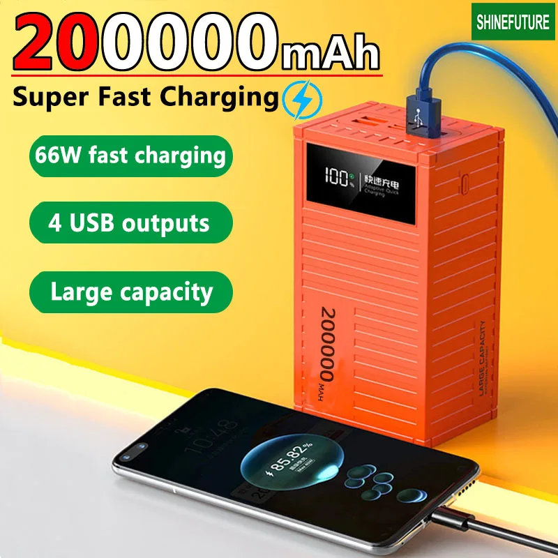 

200000mAh Power Bank 66W Super Fast Charging Large Capacity Portable Charger phone External Battery phone Spare Battery