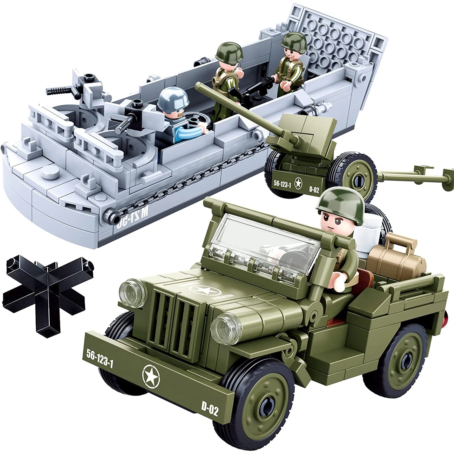 World War 2 Landing Craft Building Toys WW2 Military Vehicle Brick Set WWII Army Warship Boat Model Block 4 Soldiers Figures