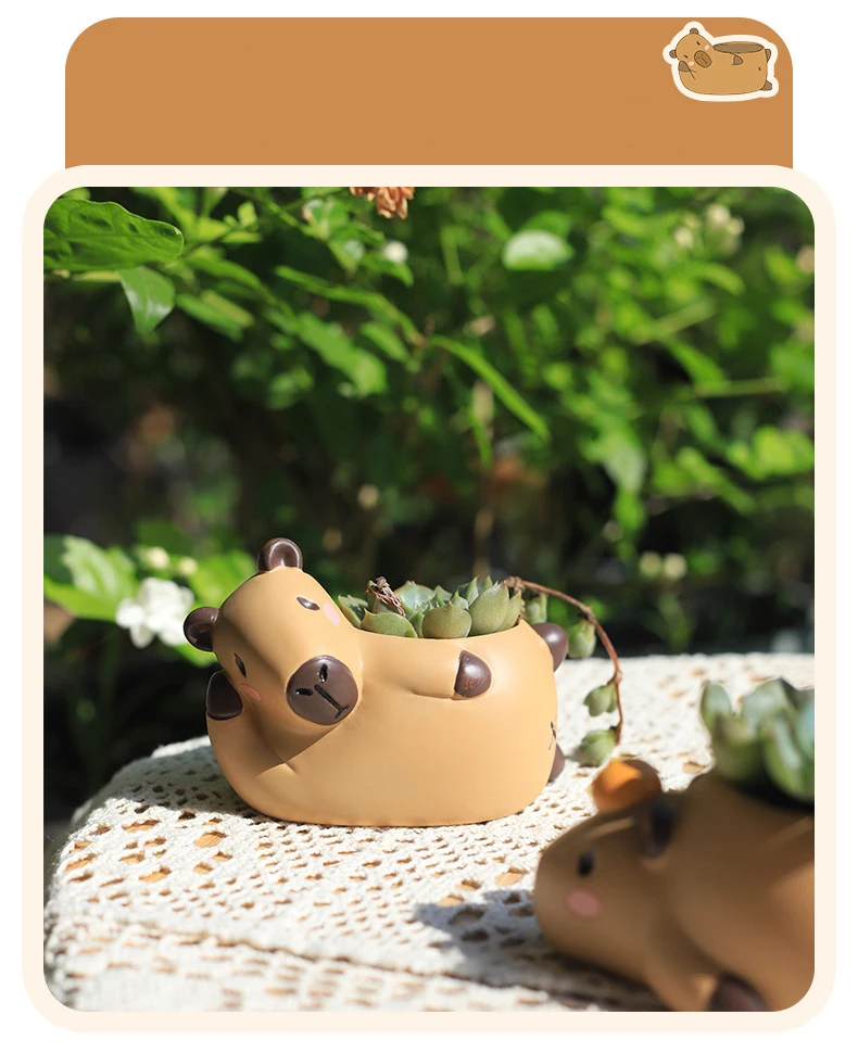Cute Capybara Small Plant Pot Resin Succulent Planter for Home Office Desk Mini Ornament Fairy Garden Flowerpot Decoration