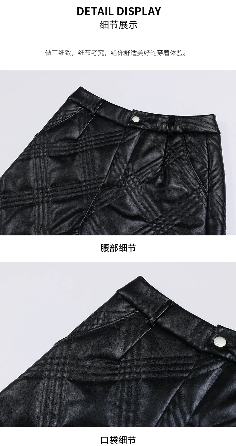 ZUZK Black PU Leather Thick Bermuda Shorts For Women Winter Warm Long Shorts Motorcycle Punk High Waist Bermuda Femme