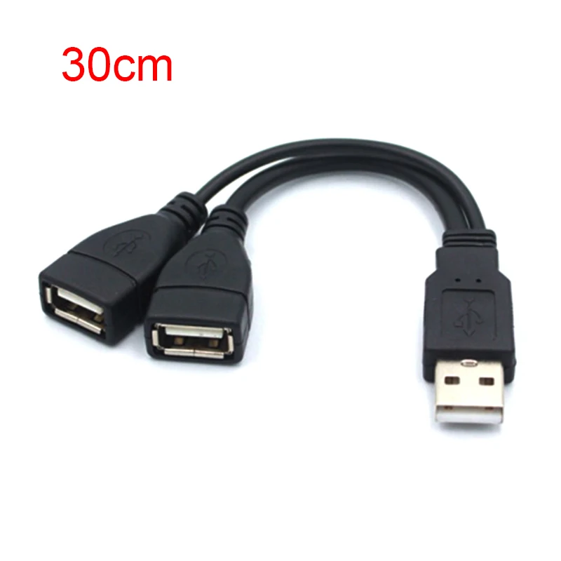 USB 2.0 A 1 ذكر إلى 2 المزدوج USB أنثى البيانات محور محول الطاقة واحد إلى اثنين Y الفاصل USB شحن كابل الطاقة الحبل تمديد كابل