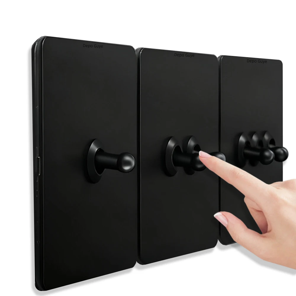 

Латунный рычажный переключатель в стиле ретро, 1-4 группы, 2-позиционный тумблер, панель, черный, EU RU FR, электрические розетки и переключатели USB Type-c Cat6 Rj45