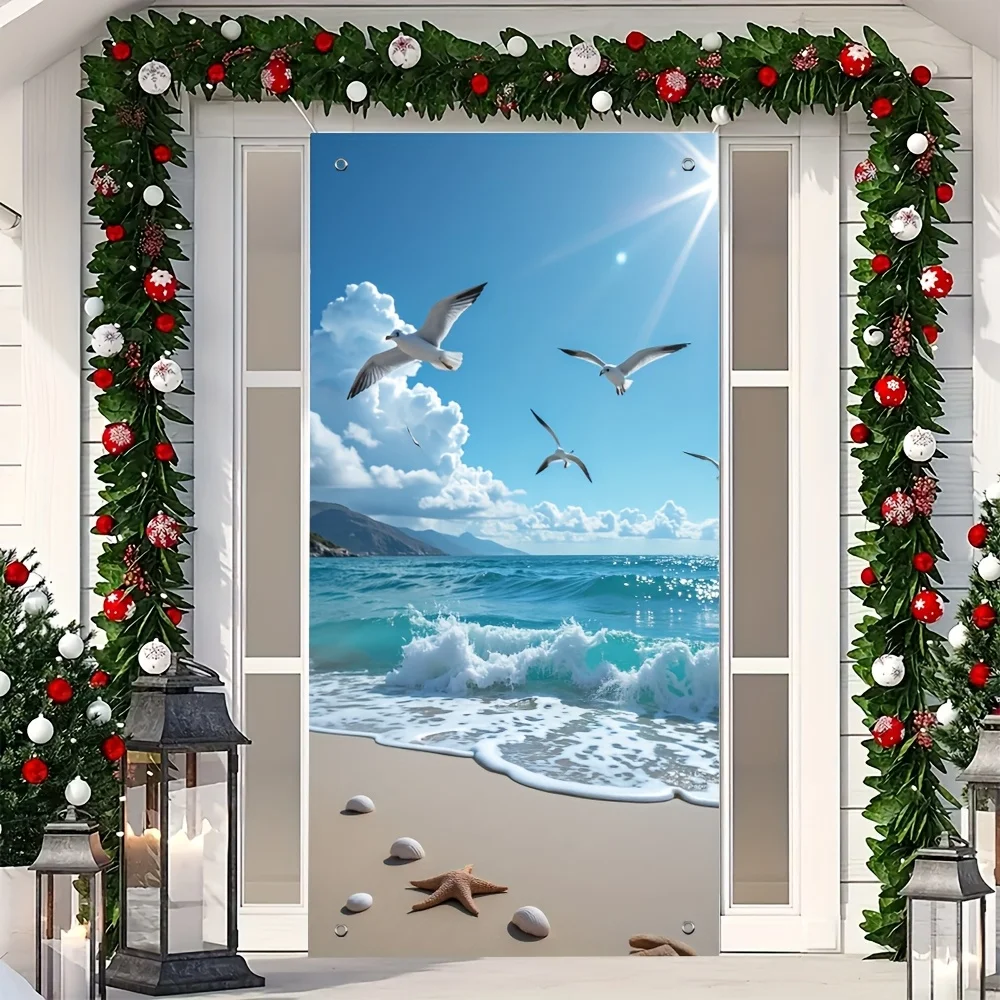 1 Produkt, Partybanner-Vorhang im Strand-Stil, aus maschinenwaschbarem Stoff, zur Klassenzimmerdekoration bei Festivals