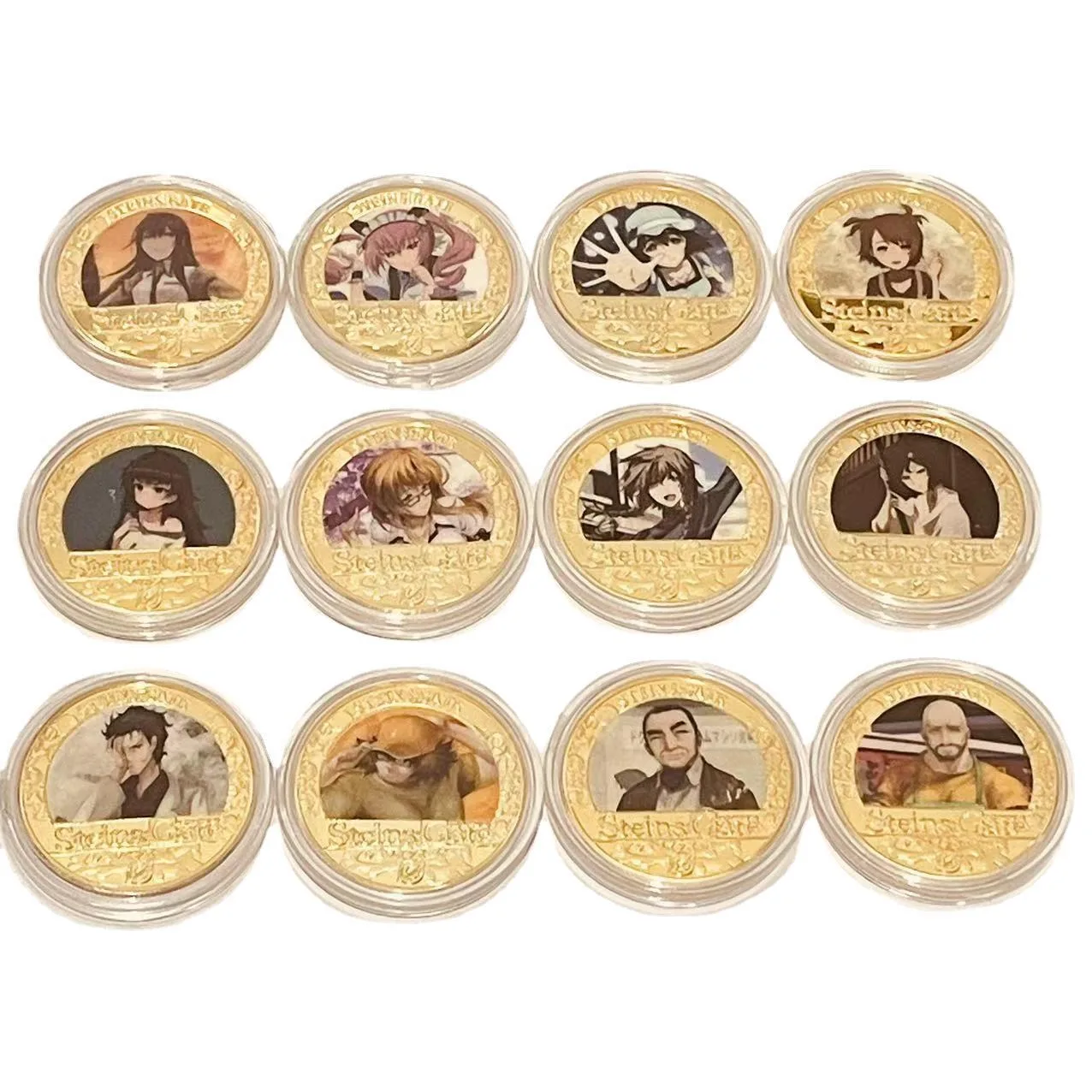 

Steins Gate Commemorative Collection Gold Coins Anime Figure Okabe Rintarou Makise Kurisu Portrait Anime Coin Children Toy Gift