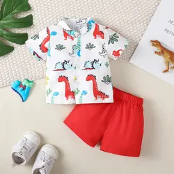 Summer Cool Boys Short Sleeves Dinosaur Prints Two-Piece Suit For 0-2 Years Old Kids