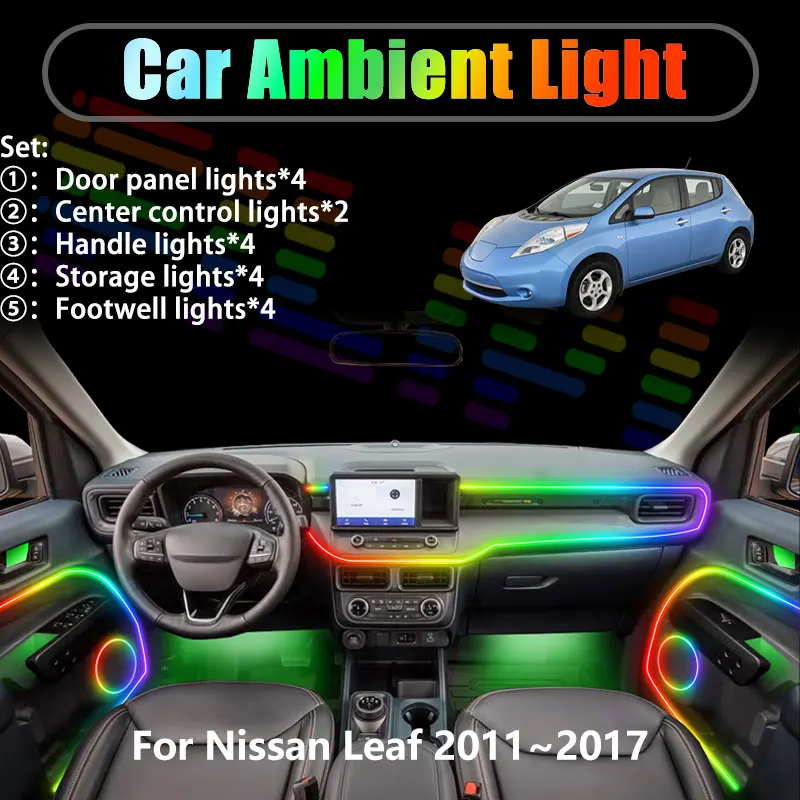

Светодиодная подсветка салона и багажника для Nissan Leaf 2011-2017 AZE0 MK1 2012, 2/18 в 1, USB RGB, с эффектом «бегущей волны»