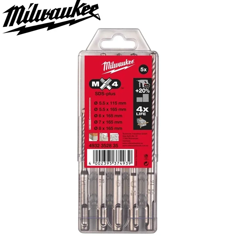 MILWAUKEE 4932352835 SDS+ PLUS MX4 Robustes Schneidkopf-Bohrer-Set aus harter Legierung, X5-teiliges Elektrowerkzeug-Zubehör