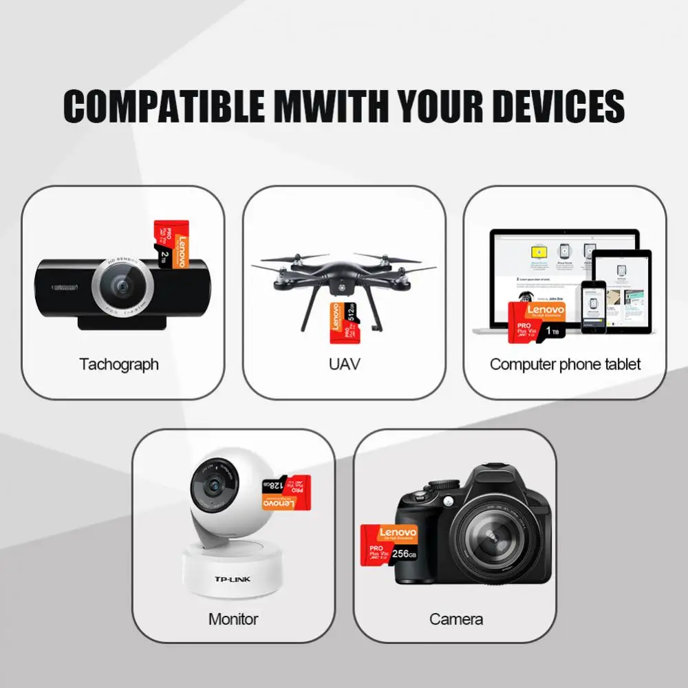 Lenovo Flash Memary Card A2 V30 U3 Micro TF SD Card 2TB 1TB Memary Transfer SD C10 U1 TF Card V10 A1 Flash Card For Tablet