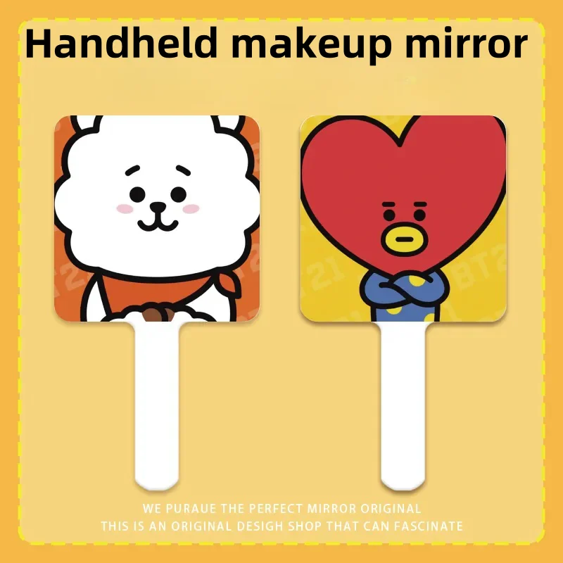 Kawaii BT21 Handheld Makeup Mirror Anime Cartoon TATA COOKY Student Dormitory Makeup Portable HD Handheld Mirror Christmas Gifts