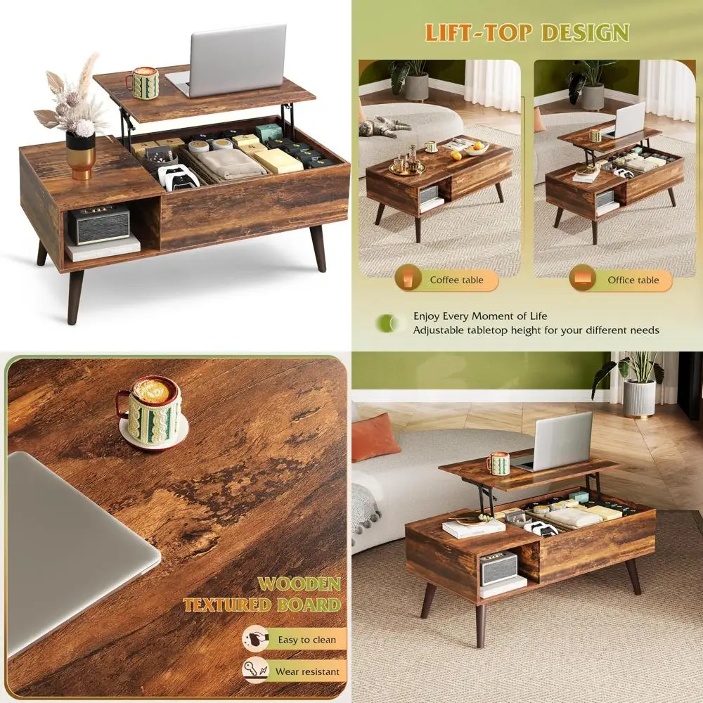 

Lift Top Storage Coffee Table for Living Room, Small Wooden Dining Center Table with Storage, Space-Saving Furniture for Home