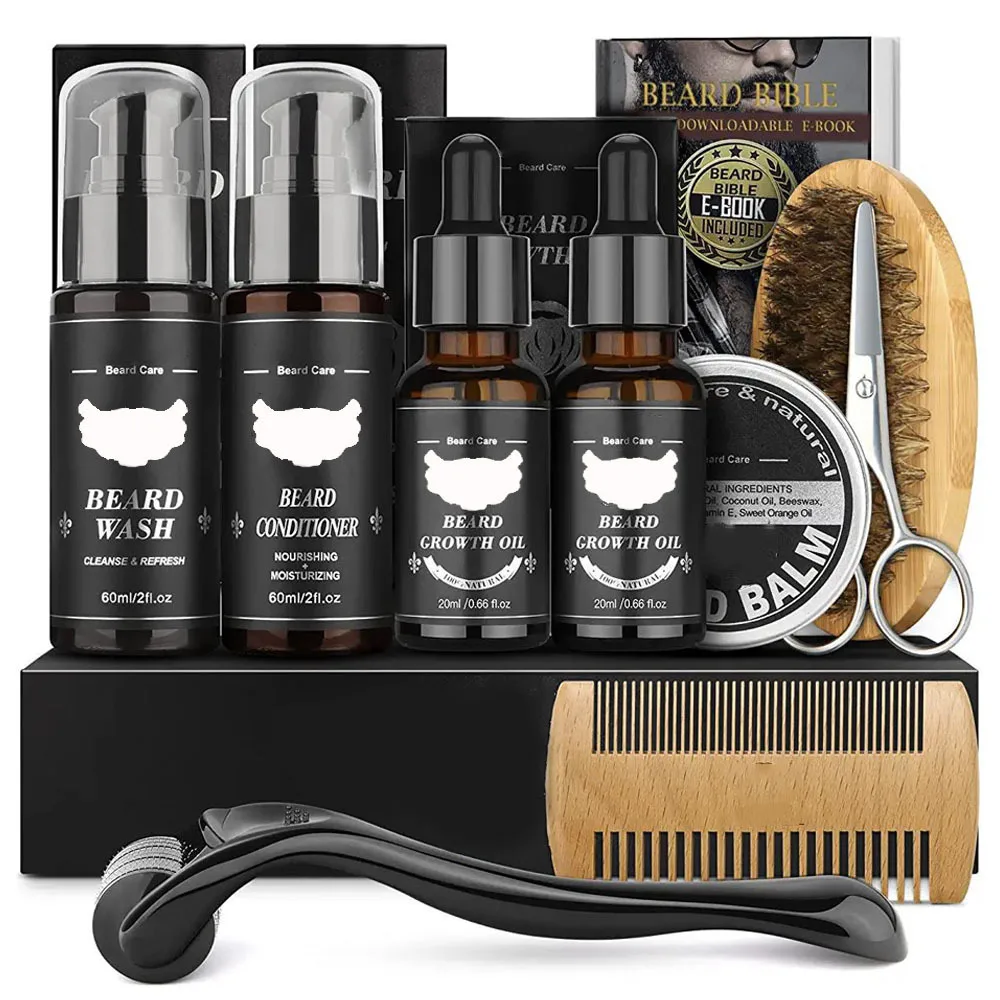 

9 PCS Men's Beard care full set beard comb Balm Double-sided comb with roller beard growth liquid