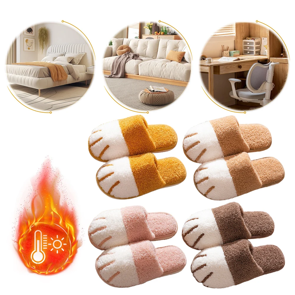 Plüsch-Hausschuhe mit Katzenpfoten, flauschige Hausschuhe, bequeme pelzige Hausschuhe mit geschlossener Zehenpartie, weiche warme Hausschuhe für Wohnzimmer und Schlafzimmer