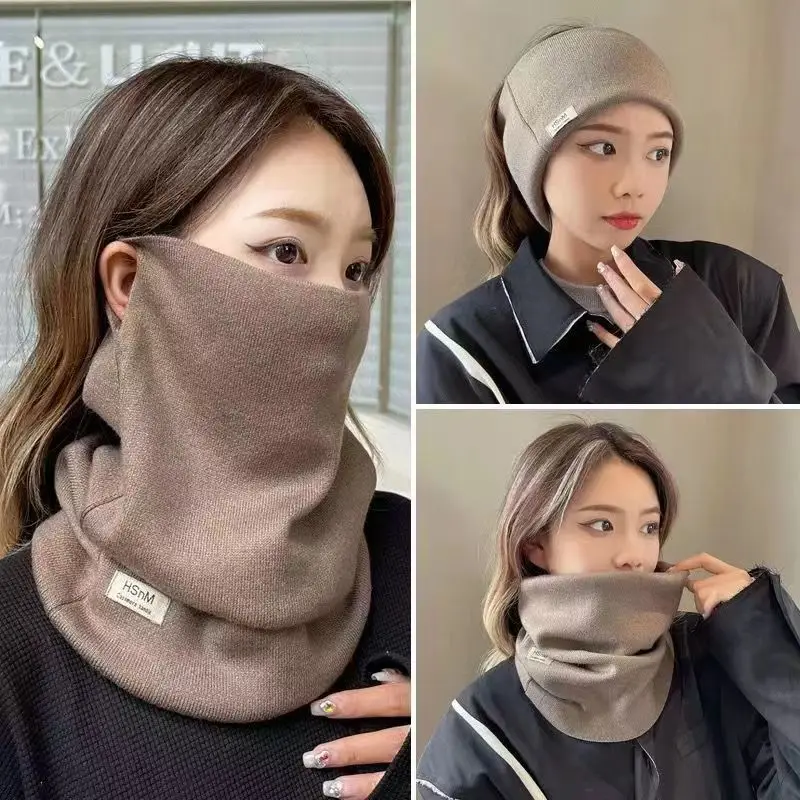 RICYGVM 3 In 1 Women Knitted Scarf Winter Warm Neck Protection Collar Neckerchief Thick Plush Hanging Ear Face Covers Headband