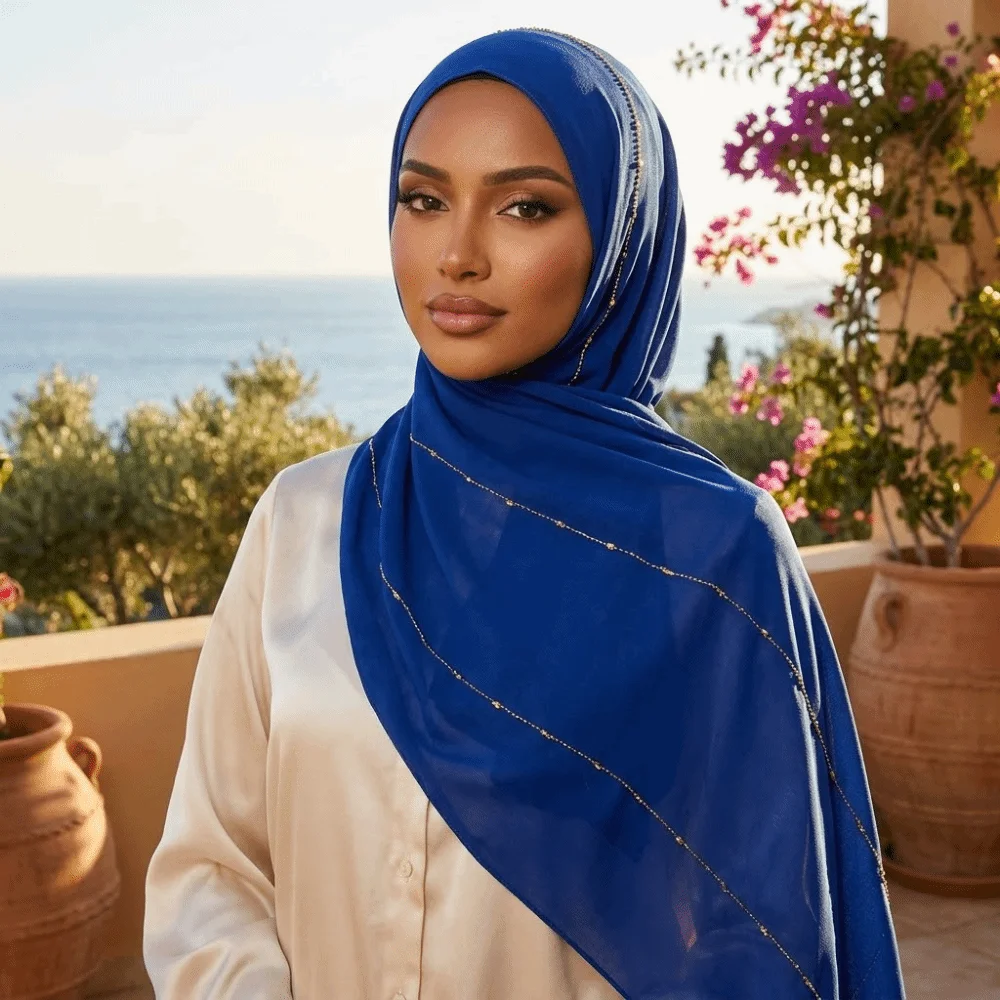 

Headband Soft Rhinestone Hijab Scarf Plain Design Solid Color Stretch Shawl Stretch Fabric Modal Cotton Long Muffler Scarf Use
