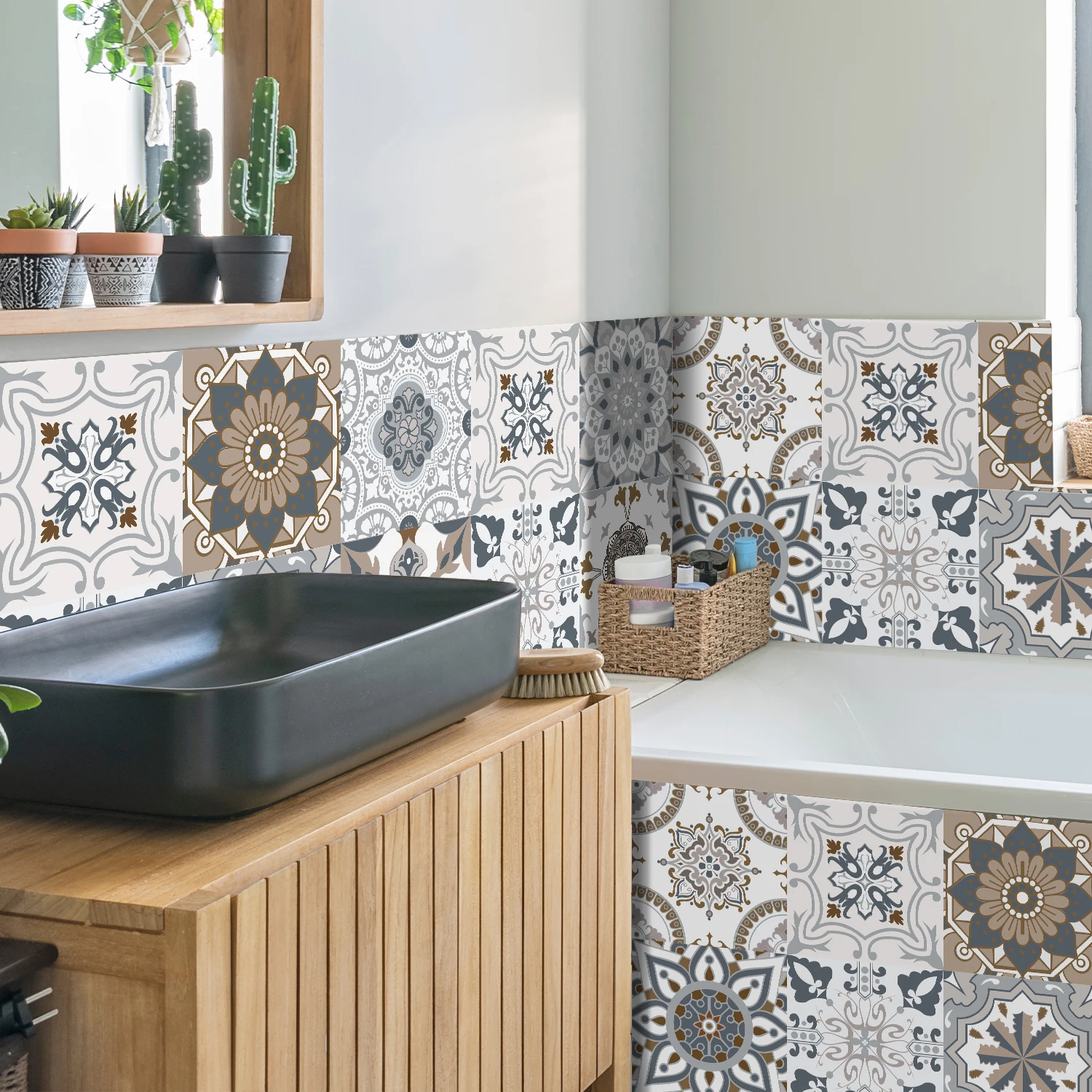Morandi Retro Floral Tile Wall Sticker European Art Pattern Self-Adhesive Ceramic Tile Sticker Background Wall Sticker