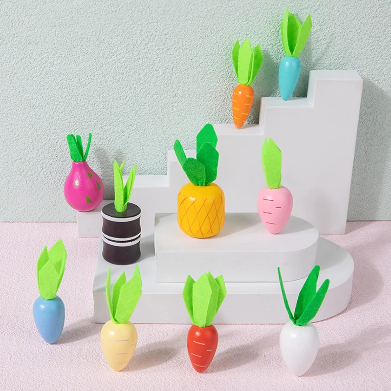 لعبة أرنب خشبية قابلة للسحب مع خضروات وفواكه ملونة، إدخال وسحب للعب - ستكون نباتًا تعلمًا للأطفال