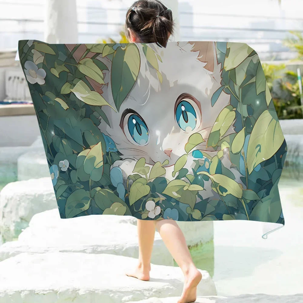 

Cartoon Cat Bath Towel Microfiber Soft Water Absorbing Breathable For Girl Kids Decorative Cartoon Beach Towel