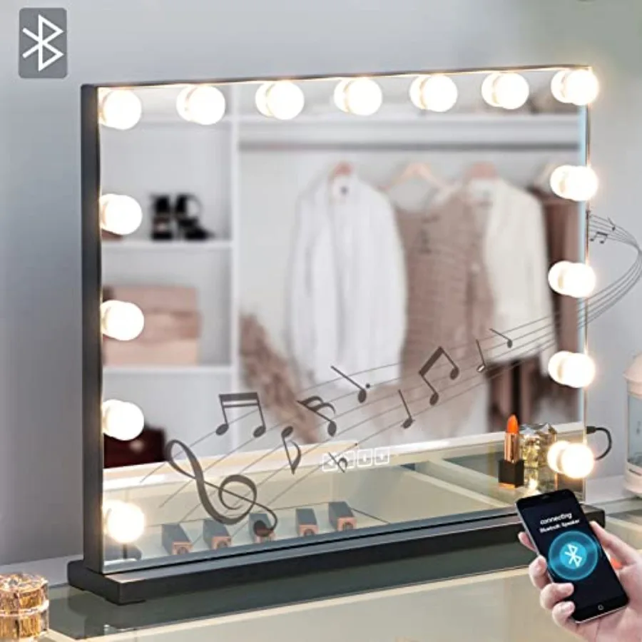

Vanity Makeup Mirror Lights Hollywood Mirror 3 Color Lighting Modes 15 Dimmable LED Bulbs Large Vanity Mirror for Bedroom